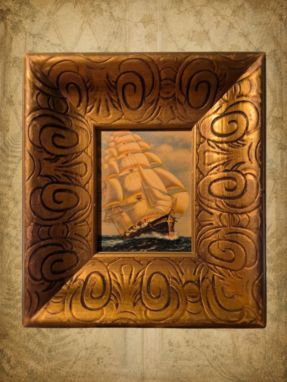 Secret Oceans 🌊🧚‍♂️ Maritime Litho Print Ornate Gold Solid Wood Frame Vintage